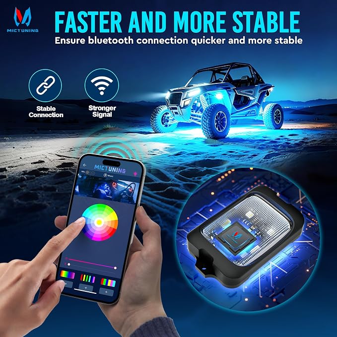MICTUNING C3 RGBW Rock Lights 20 Pods with Wiring Switch Kit | Expandable to 32 pods, MagicLink APP Control, 160° Wide Beam, IP68 Waterproof Multi-Color Neon Underglow Lights
