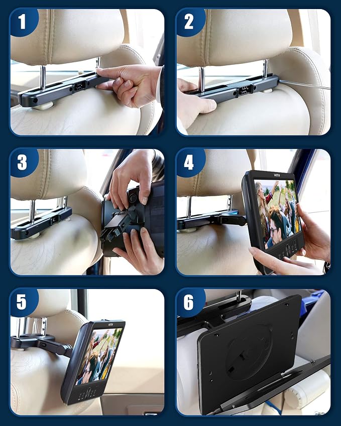 WONNIE 10.5" Two DVD Players Dual Screen for Car Portable CD Player, Play a Same or Two Different Movies with Two Mounting Brackets, 5-Hour Rechargeable Battery, Support USB/SD Card Reader