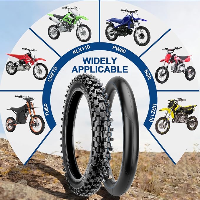 Front 60/100-14 2.50-14 Tire and Inner Tube for 110cc 125cc XR70 CRF70 CRF110 KLX110 PW80 TTR90 DRZ110 TaoTao DB14 SSR Off Road Motocross Pit Dirt Bike Parts