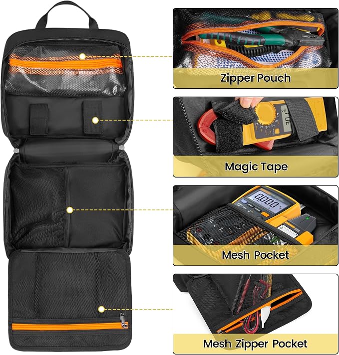 Rexmica Carrying Bag Compatible with Fluke Digital Multimeter/325 Clamp Multimeter, Electric Tester Tool Storage Bag with Multiple Pockets for Electrician (Bag Only)