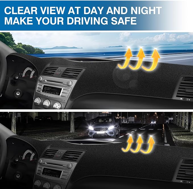 KUST Black Dash Cover Compatible with Toyota Camry 2007-2011 Polyester Dashboard Cover Non-Slip Dash Protector Interior Accessories for Camry Custom Fit Dash Mat No Glare