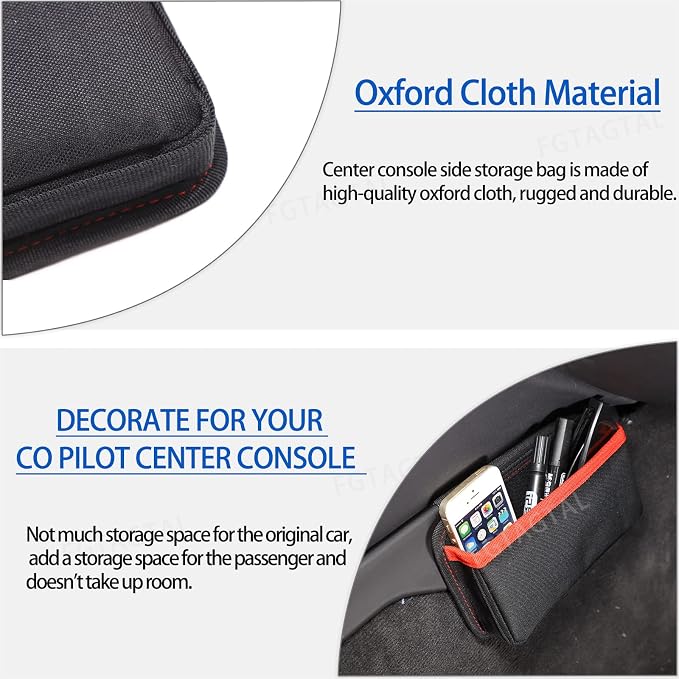 Center Console Side Storage Bag Compatible with Chevrolet Corvette C8 2020-2026, Co-Pilot Center Console Hanging Organizer Storage Bag, Interior Storage Accessories (Passenger Side, Red)