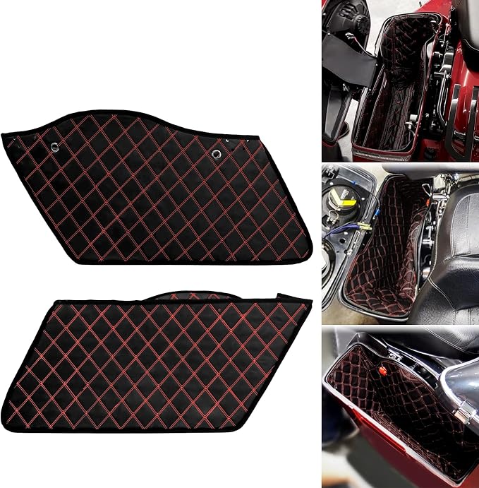 Motorcycle Drop-in Saddlebag Carpet Liners Fits for Harley Touring Models Road King Road Glide Road King Electra Street Ultra Glide Classic 1993-2013 (Red Thread)