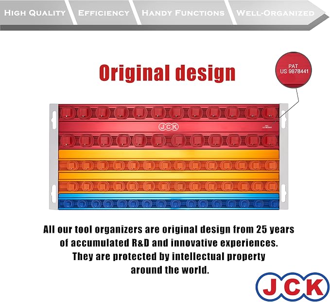 JCK Professional Quality Aluminum 3 Size of Socket Organizer Tray 5 rails | Holds 68 Sockets | 360° Rotary Positioning Studs, Moveable Secure, Socket Rack Kit,1/4 3/8 1/2 Socket Tray