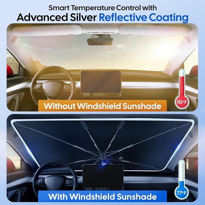 EcoNour Windshields Sun Shade for Car | Foldable Sun Shield | UV & Heat Protection for Front Window Shade with Storage Pouch | Fits Coupe, Sedan & Hatchbacks | Small 52"x31"