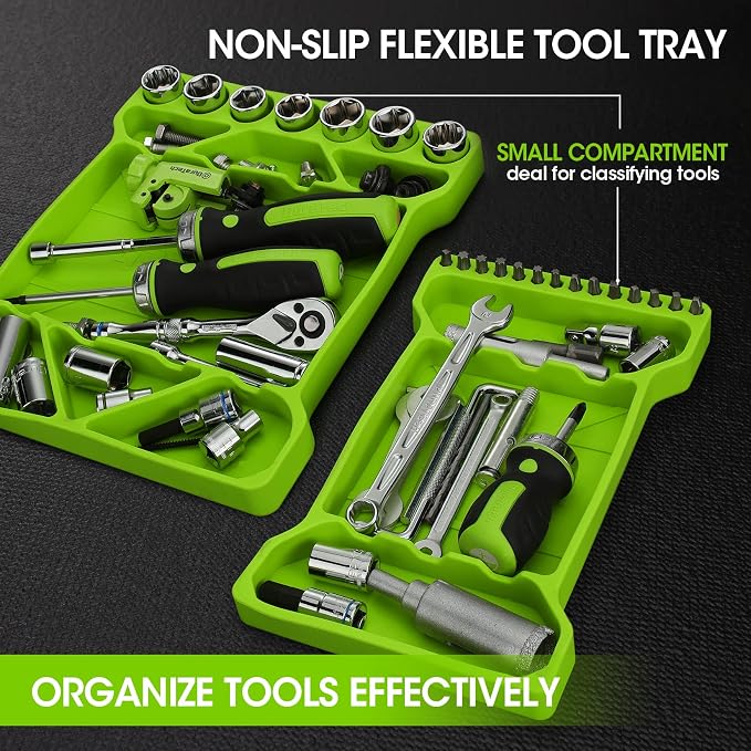 WORKPRO 39-Piece Drive Socket Wrench Set with Flexible Tool Tray, 1/4-Inch & 3/8-Inch Small Sockets Set, 3/8" Ratchets, Extensions, Spinner Handle & Adapter, Mechanics Tool Set with Tool Box, for Repa