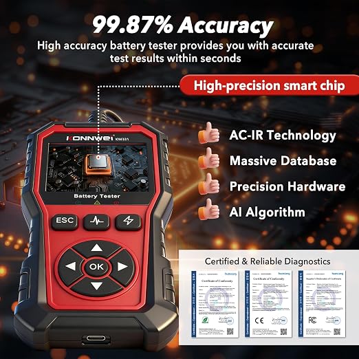 Car Battery Tester 2.8" TFT, 6V 12V 24V 10-2000CCA Battery Load Tester, QR Cloud Report (No App), Automotive Alternator Tester Charging Cranking System Analyzer for Car Truck Motorcycle Boat, Black