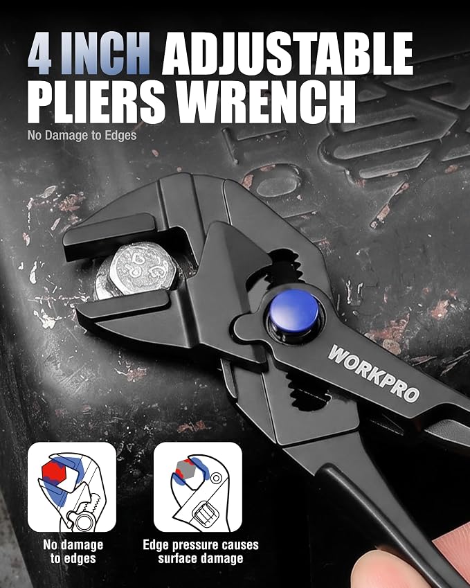 WORKPRO 4-Piece Mini Pliers Set with Pouch, Includes 4-Inch Plier Wrench & Slip Joint & Water Pump Pliers & 4.5-Inch Long Nose Slip Joint Plier, Adjustable Pliers/Pocket Plier/EDC Tool Gift for Man