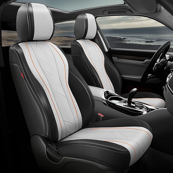 Auto Dynasty Car Seat Covers Full Set, Anti-Slip Automotive Interior Covers with Storage Pocket, Breathable Car Seat Protectors, Airbag Compatible, Universal Fit Most Vehicles, Gray (Touring Series)