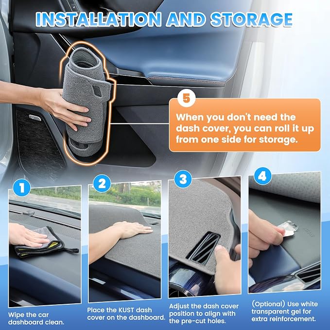KUST Gray Dash Cover Compatible with Toyota Camry 2007-2011 Dashboard Cover Accessories for Camry Non-Slip Polyester Dashboard Mat Custom Fit Center Console Sunshield Protector No Glare