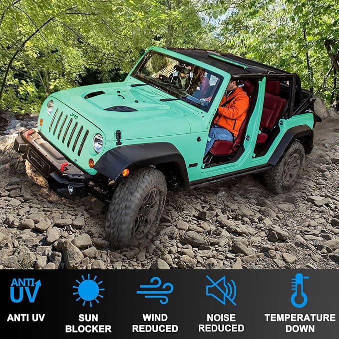 JK Sun Shade Top Compatible with Jeep Wrangler 4 Door 2007 to 2018 Sunshade Sunroof Bikini Cover Blocks UV Wind Noise Black Mesh for Front and Rear 2 pcs