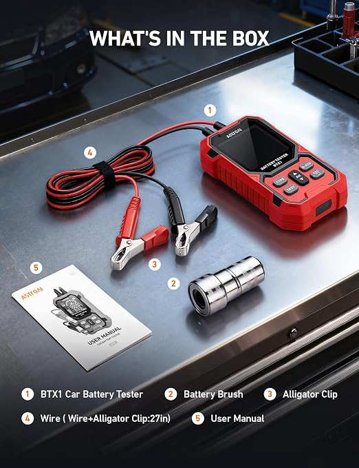 AstroAI Car Battery Tester 12V/24V — 100-2000 CCA, Alternator & Charging System Analyzer, Compatible with FLA/AGM/Gel/EFB, for Cars, Trucks, RVs & Marine Vehicles