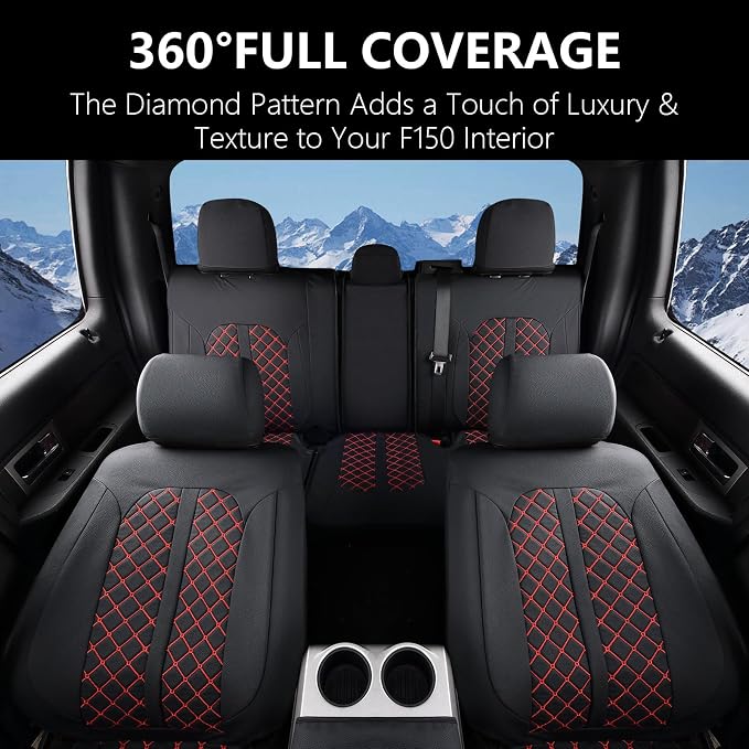 Truckiipa F150 Seat Covers Full Set Leather Waterproof Car Seat Cover Seat Protector Custom Fit for 2015-2026 Ford F150 SuperCrew, 2017-2026 F250 F350 F450 Super Duty Crew Cab, Full Set, Black&Red