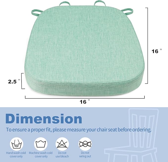 BUYUE Thickened 2.5" Friendly Woven Fabric Dining Chair Cushion, U-Shape High Density Foam Comfortable Chair Pad for Kitchen, Slip Resistant Indoor Seat Cushion (1 Piece, Light Green)
