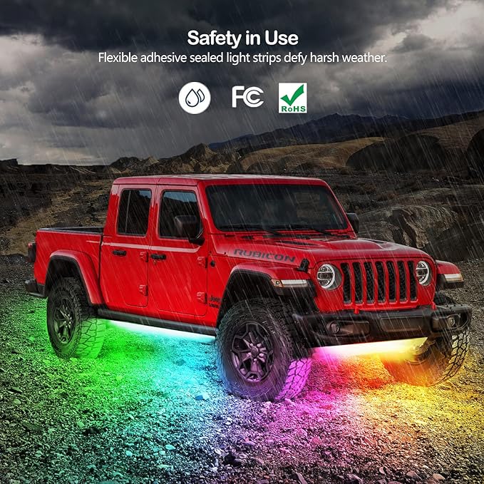 Yielinth Underglow Led Lights for Cars, 6 pcs RGB-IC Smart LED Lights with Dream Color Chasing and 16 Million Colors with App and Remote Control, Waterproof Underglow Kit for Cars, SUVs, Trucks