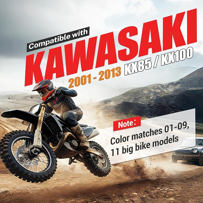 ALMULOO Plastic Kit Bodywork Compatible with 2001-2013 Kawasaki KX100 KX85 Plastic Black