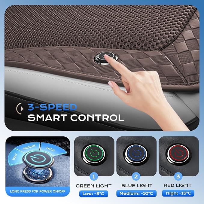 Coverado Summer Ventilated Car Seat Cushion, 12V-24V Dual Blowing & Suction Cooling Pad with 8 Turbo Fans, 3-Speed Adjustable Universal Fit for Car, SUV, Truck & Van - Brown