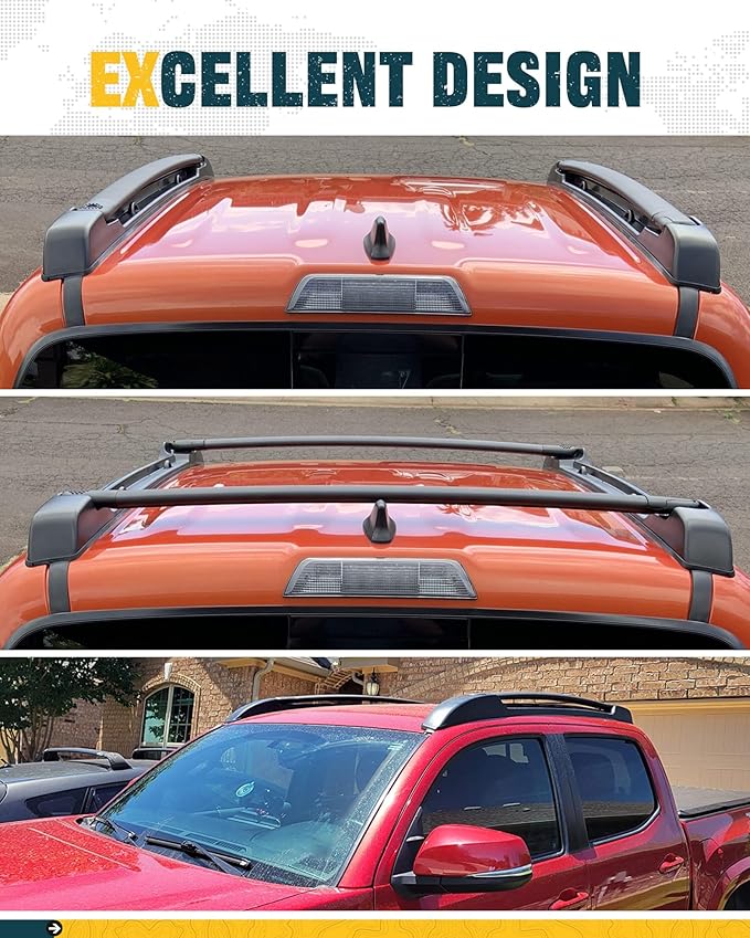 Trumgeta Roof Rack Cross Bars Kit Fit for 2005-2023 Toyota Tacoma Double Cab Only 165lbs Capacity Roof Rails Crossbar for Cargo Bike Kayak Snowboard Rooftop Accessories Cargo Carrier