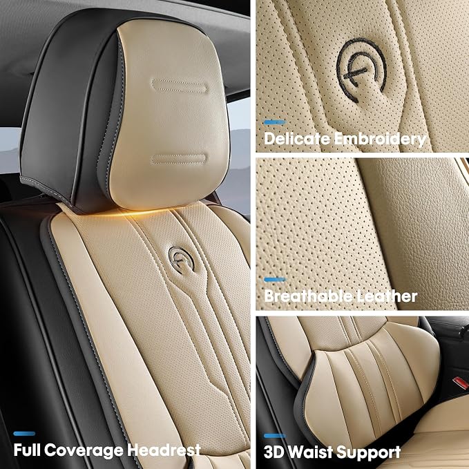 AOOG Seat Covers Custom Fit for Dodge Ram 1500/2500/3500 2002-2026 Faux Leather Seat Cover Set Compatible with Crew, Regular, Quad, Mega Cab, Waterproof Car Truck Cushions(BeigeBlack, Front Seat)