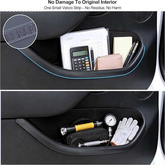 Door Pocket Liners Side Storage Box for 2025 2026 Tesla Model Y Juniper | 4PCS Front Rear Door Pocket for 2025 2026 Model Y Juniper Accessories TPE Waterproof Emergency Safety Button Design