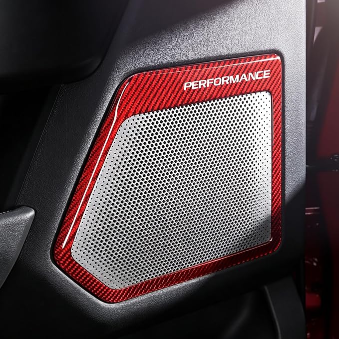BETTERHUMZ Door Speakers Frame Trim Cover Sticker for Ford F150 2021 2022 2023 2024 2025 Carbon Fiber Interior Accessories (Red)