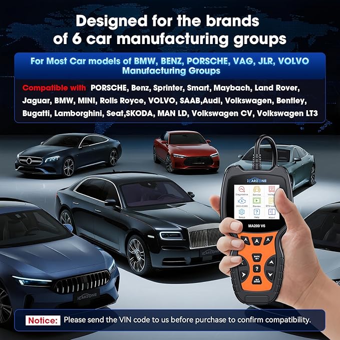 All Systems OBD2 Scanner, MA200 V6 Car Code Reader for Most Car Models of 6 Manufacturing Groups, with 6 Services Full OBD2 Live Data Battery Test Diagnostic Scan Tools Lifetime Free Upgrade
