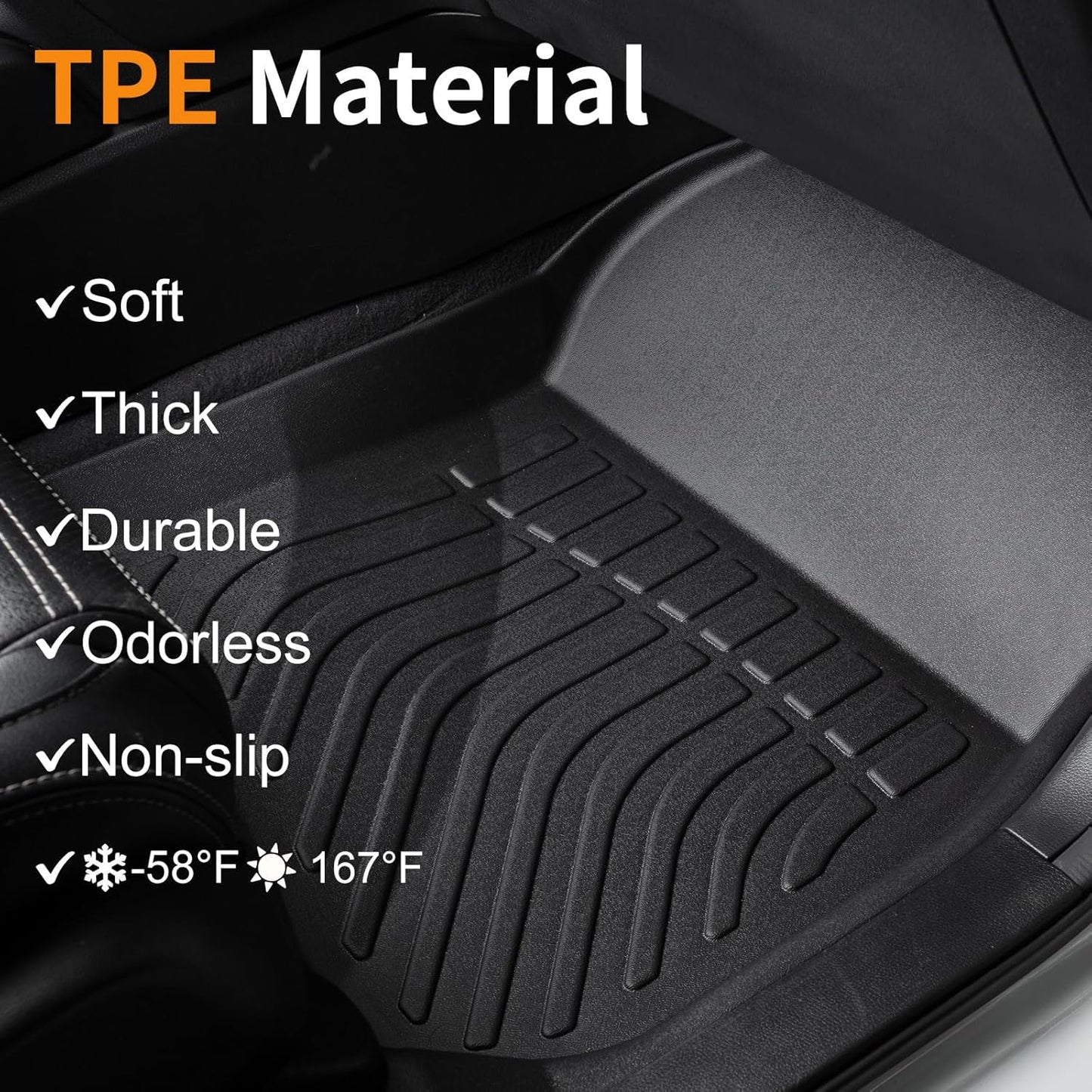 Binmotor-All Weather TPE Floor Mats for Ford Maverick Hybrid 2025-2022, Heavy Duty Car Floor Liners, Protection Automotive Car Mats, Front & 2nd Row Full Set for Maverick Hybrid Accessories