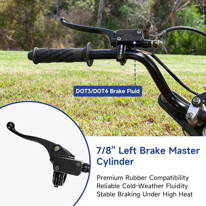 Mini Bike Rear Hydraulic Brake Kit Compatible with Trailmaster Hurricane 200x MB200-2 196cc 6.5hp 6hp Minibike with Brake Caliper 7/8" Left Master Cylinder Hardware Parts