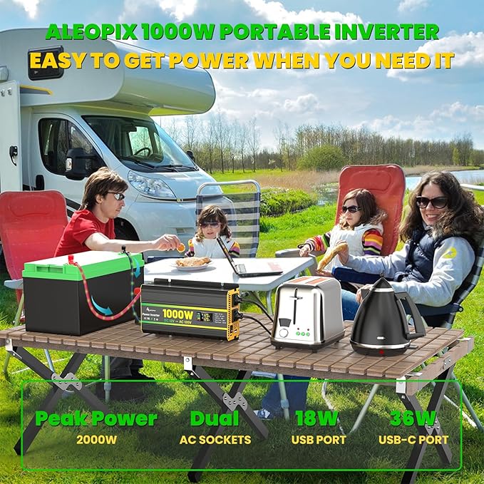 1000W Power Inverter 12V to 110V for Vehicles/Truck/Car/Laptop, 1000 Watt Car Power Inverter with Cigarette Lighter/LED Display/100A Battery Cables/2 AC Outlets/2 USB Port, Surge 2000W Car Inverter
