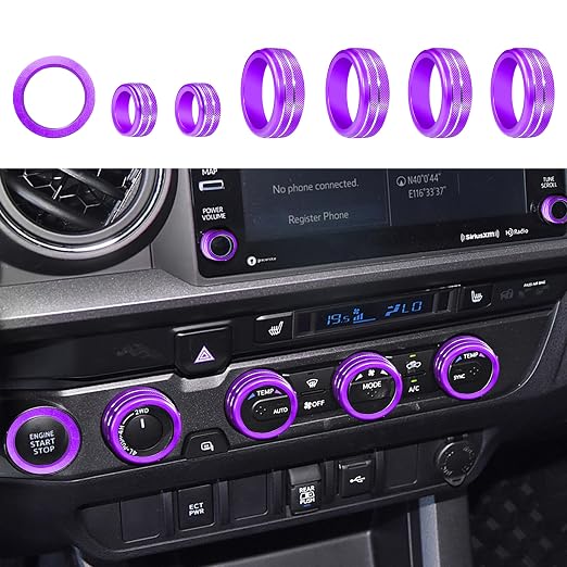 for Toyota Tacoma Accessories 2023 2022 2021 2020 with 8" or 7" Touchscreens Knob Covers - AC Vent Ring Button Knob Covers for Air Conditioner Volume Mirror Push Start Stop Button Trim 12Pcs (Purple)