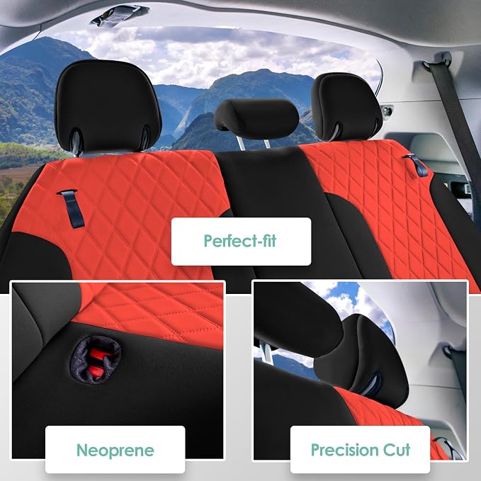 FH Group Custom Fit Car Seat Covers Specifically Made for Toyota Sienna 2021-2024, Red Ultraflex Neoprene 3rd Row Set Automotive Seat Covers, 7-8 Seater SUV Seat Covers, Toyota Accessories