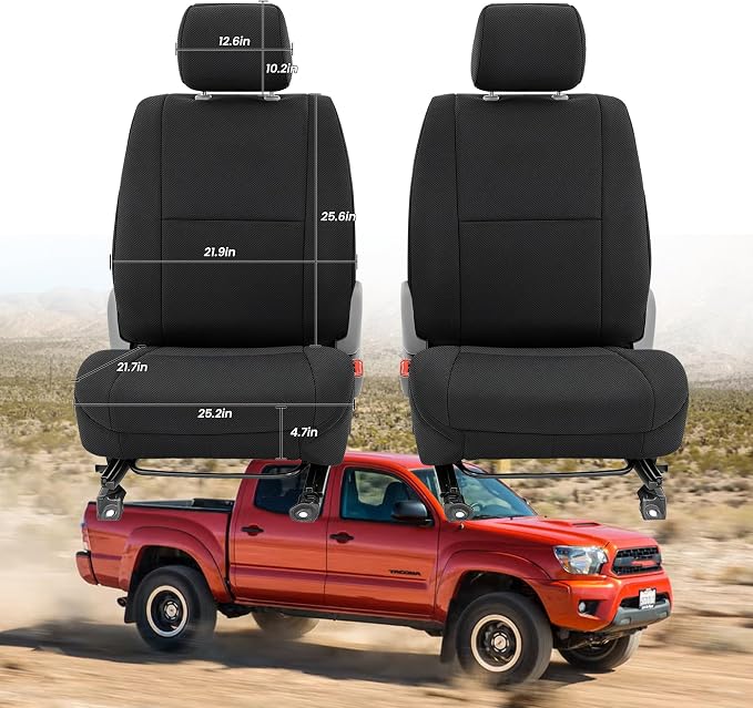 Bench Seat Covers for Toyota Tacoma Crew Cab 2005 2006 2007 2008 2009 2010 2011 2012 2013 2014 2015 Heavy Duty Cloth Protector Accessories with Non-Folding Passenger Seat，Black（Front）