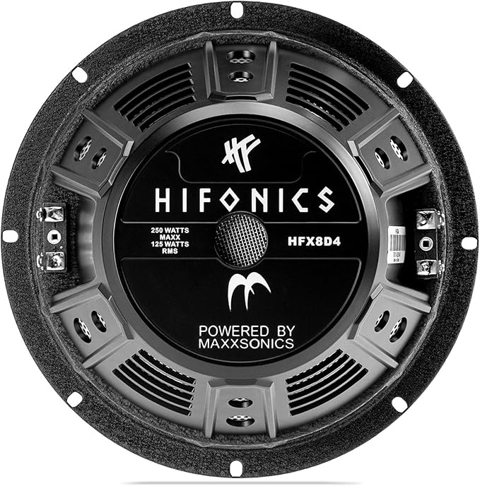 Hifonics HFX8D4 8 Inch Round Subwoofer, 250 Watt Max 125 Watt RMS Single Speaker for Cars and Vehicles, 4 Ohm, Heavy Gauge and Powder Coated, Black