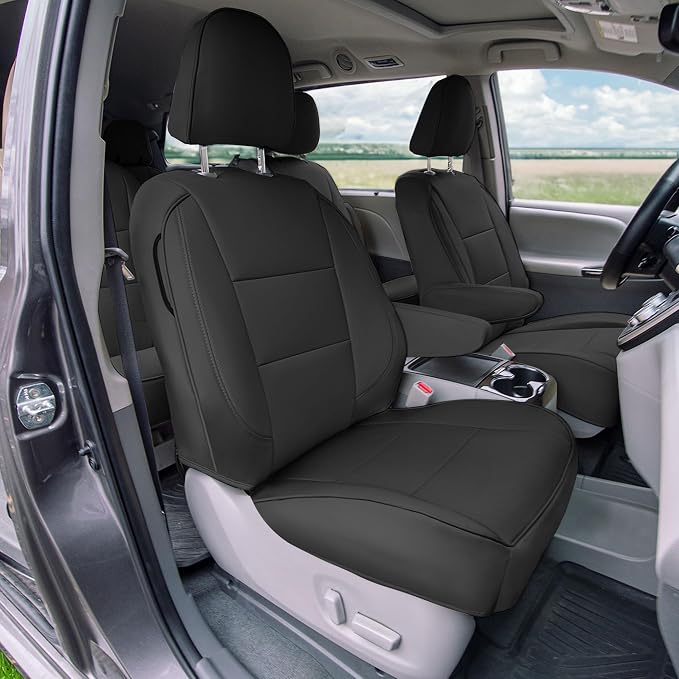 FH Group Custom Fit Car Seat Covers Specifically Made for 2011-2020 Toyota Sienna 7 Passenger, Car Seat Cover Front Set, Automotive Seat Covers in Black Faux Leather, Waterproof and Washable