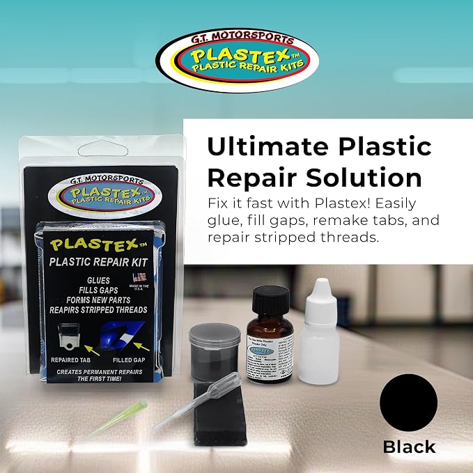 Plastex Plastic Repair Kits - Easily Glue, Repair or Remake Broken Plastic, Fiberglass, Wood & More! (Small Black Travel Size Kit)