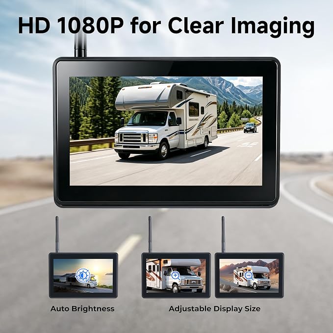 Wireless RV Backup Camera System 1080P HD 7'' Touch Screen Monitor | BSD Blind Spot Alert, 4 CH DVR Recording, IP69K Waterproof, IR Night Vision, Fit for Pre-Wired Furrion RV Trailer 5th Wheel