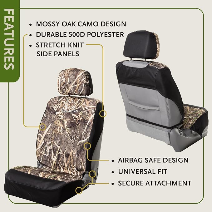 Ducks Unlimited Auto Seat Covers, Easy to Install Front and Bench Seat Covers for Car, Truck, and SUV, Mossy Oak Shadow Grass (Habitat), Low Back (Single)
