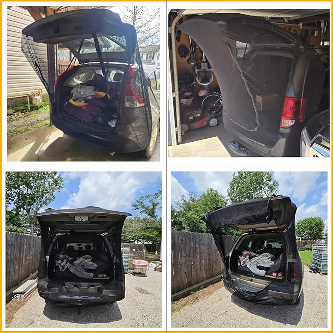 Car Tailgate Door Magnetic Screen Mesh for SUV Trunk, Camping Net Screens for Car Tent, Closed with Double-Ended Zipper, Protection B-u-g-s and UV, Mosquito Net, Breathable Mesh Covers (L)