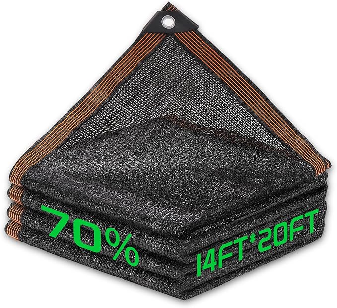 70% Shade Cloth, 14FTx20FT HDPE Mesh Tarp with Reinforced Grommets, Outdoor Sun Shade Net for Greenhouse, Plants, Garden, Pergola, Patio, Chicken Coop (14FT*20FT)