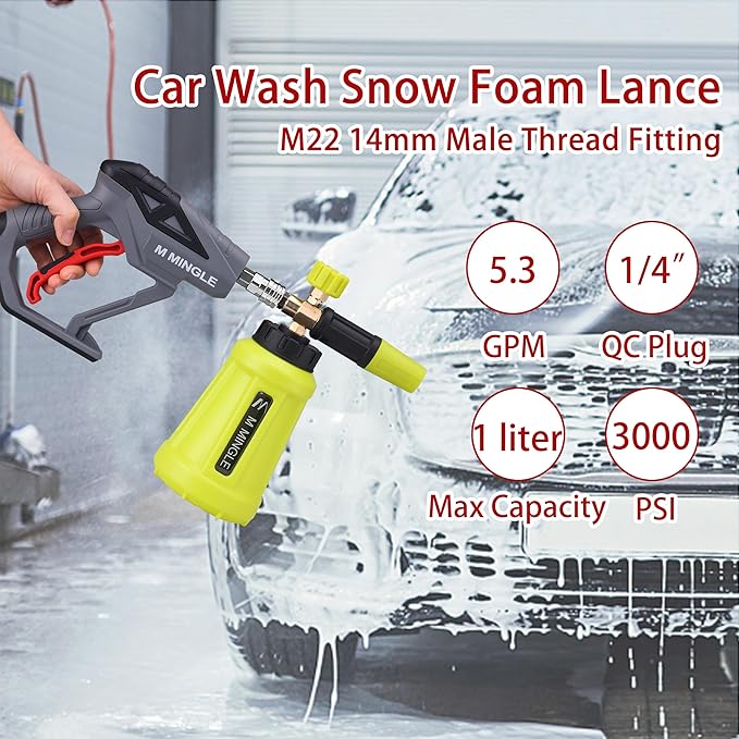 M MINGLE High Pressure Washer Gun Snow Foam Lance, Foam Cannon Orifice Nozzle Tips and Foam Maker
