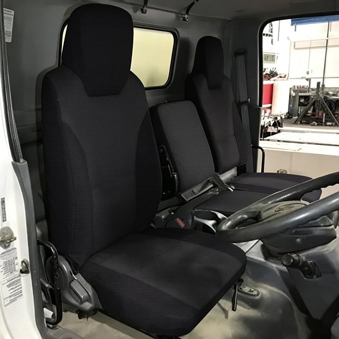 Knitted Fabric Seat Cover for Isuzu NPR 2006-2025, Front 40/60 Split Bench Protector Seat Cover, Easy to Installation-Black