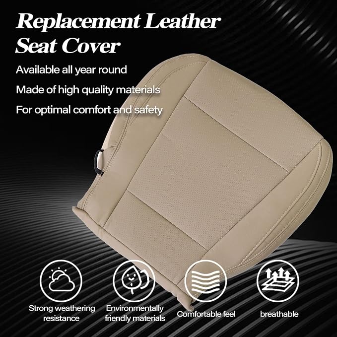 SecosAutoparts Driver Side Bottom Replacement Leather Seat Cover & Foam Cushion Tan Compatible with Ford F-150 Lariat 2015-2017 Compatible with Ford F250 F350 Lariat XLT 2017-2022