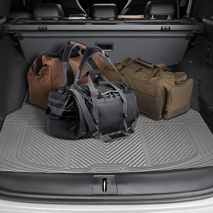 CAR PASS Heavy Duty Rubber Floor Mats Gray Car Mats Full Set with Trunk Cargo Liner - Universal Waterproof Floor Mats for Car SUV Truck, Durable All Weather Automotive Liner Mats (All Gray)