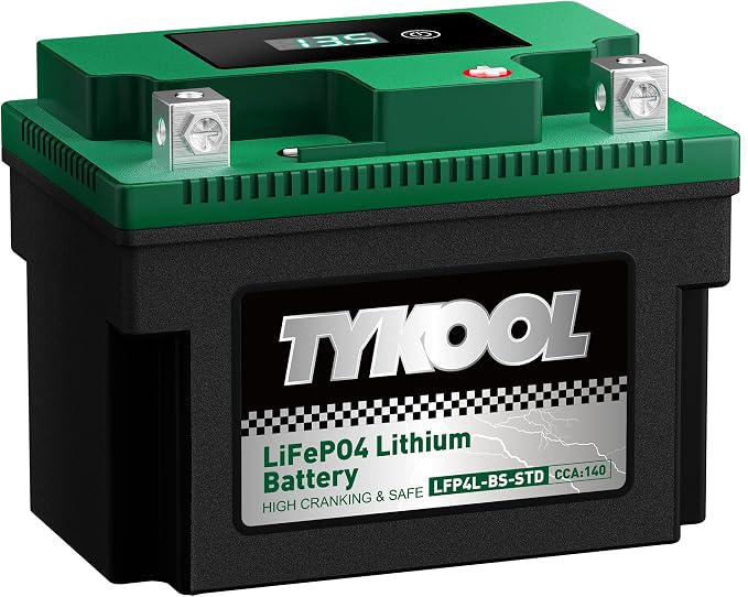 TYKOOL LFP4L-BS-STD 12V Lithium Battery, Replaces YTX4L-BS, 140CCA 2.8Ah, Fits for ATV Motorcycle Scooter Lawn Mower, Compatible with Polaris Outlaw 50 Honda Grom Troy-Bilt Mowers, Digital Readout