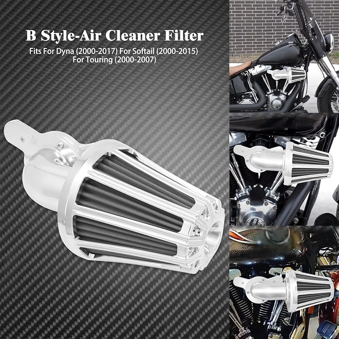 Air Cleaner Filter 90° Forward-Facing Intake Kit CNC Fit for Harley Touring Softail Dyna Sportster XL (Chrome Housing Grey Element, B For Touring 00-07,Softail 00-15,Dyna 00-17)