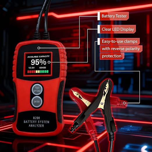 Battery, Charging, & Starting System Diagnostic Tester for 12V & 24V Systems – Digital Analyzer for Automotive Starter, Alternator, Regulator & Diode Ripple – B200 by Tech Professional Service Tools