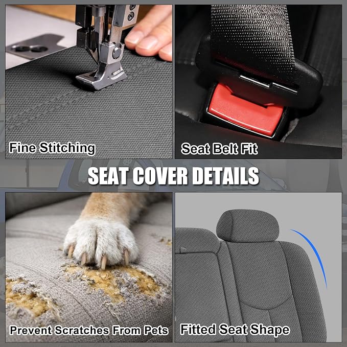 SAPUBK Rear Seat Covers Replace for 1999-2006 Chevy Silverado LT Double Cab 60/40 Split Seat, Knitted Fabric Composite Soft Foam Lining Airmesh Breathable Seat Cover