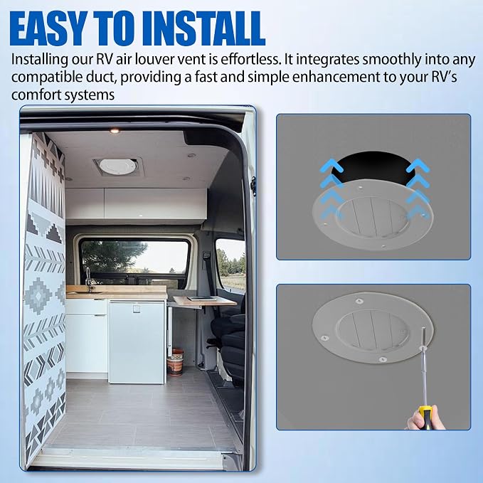 Calvana (2-Pack 6.5" RV Ceiling Vent Covers for Inside Camper, RV AC Vent Cover Replacement, Fits 4-5/8" Ducts, Rotatable Slats for Directional Airflow, White