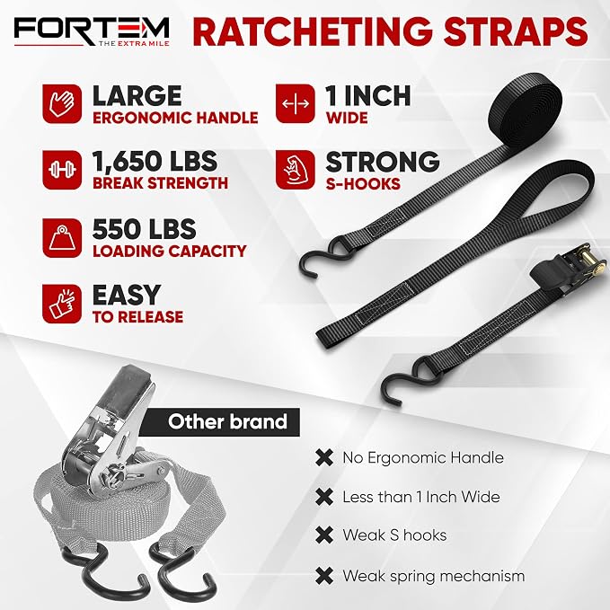 FORTEM Car Trunk Organizer (Black, Standard) + Ratchet Straps