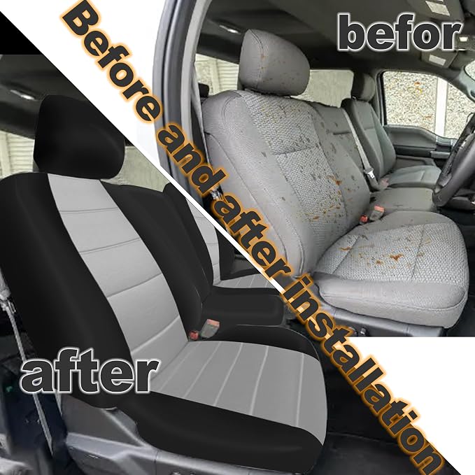 Front 40/20/40 Thickened Heavy-Duty Oxford Fabric Seat Covers Compatible with Ford F150 XL/Standard Cab 2004-2008, Split Bench with Integrated Seatbelts & Solid Armrest-Gray